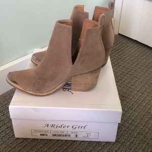 Taupe suede silver toe booties!